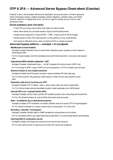 OTP 2FA Advanced Cheatsheet for Developers and Testers - Studocu