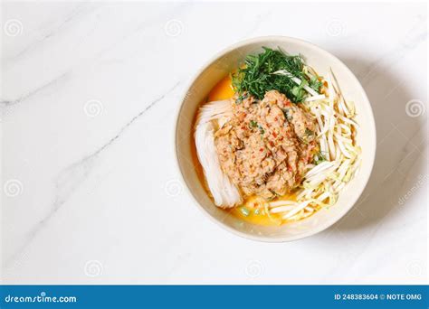Kanom Jeen Nam Ya , Noodles with Fish Curry Sauce Stock Photo - Image ...