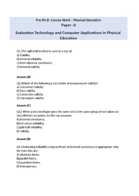 PHE a classification of phe - Q1.)The split-half method is used as a ...