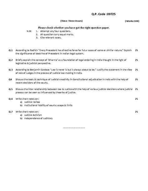 LLM 00009725 - Paper 3: Key Questions on Indian Legal Principles - Studocu