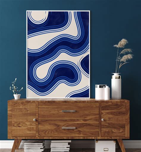 Wavy Blue Abstract Paintings for Elegant Décor – Asianmonk