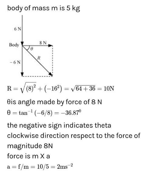 A block of mass 5 kg is acted upon two perpendicular force 7N and 24N ...