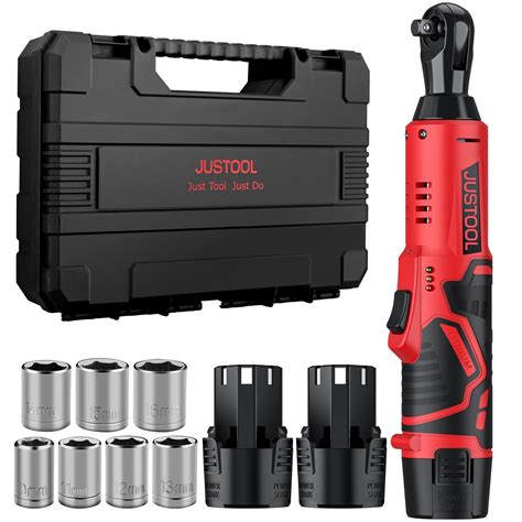 Buy JUSTOOL 3/8" Cordless Electric Ratchet Wrench Set 12V Power Ratchet Tool Kit Electric ...