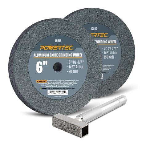 POWERTEC 2PK Aluminum Oxide Bench Grinding Wheels 6" x 3/4" with 1/2 ...