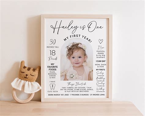 Editable 1st Birthday Milestone Sign: Photo Board Poster Template