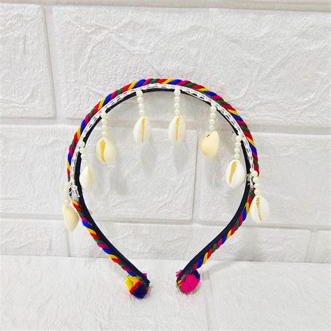 Di0042 Navratri MIx Design Colorful Braided Hairband with Cowrie Shell ...