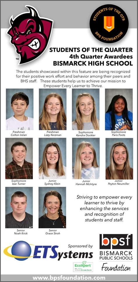Bismarck High School announces their Students of the Quarter for Q4 ...