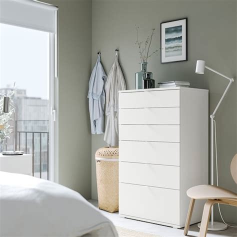 VIHALS chest of 6 drawers, white/anchor/unlock-function, 70x47x120 cm ...