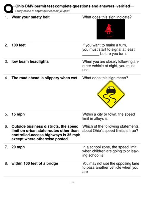 Ohio BMV permit test complete questions and answers |verified - Ohio ...