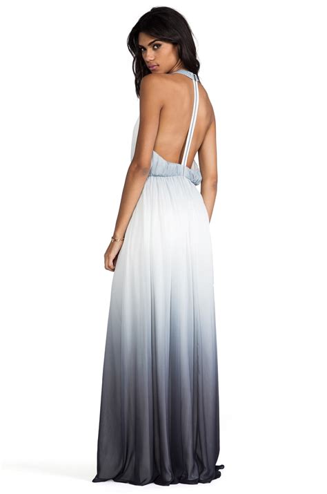 Alice + Olivia Jinny Gathered Sleeveless T-Back Long Dress in Greyscale ...