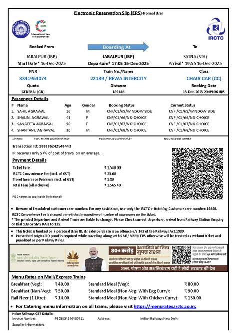 JBP to STA Train Reservation Details - PNR 8341964074 - Studocu