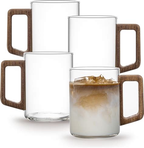Amazon.com: USEEKRIL Glass Mugs with Wooden Handle,14 OZ Coffee Mugs ...