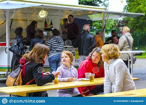 German Celebration with Bratwurst Grill and Beer Stand in Germany ...