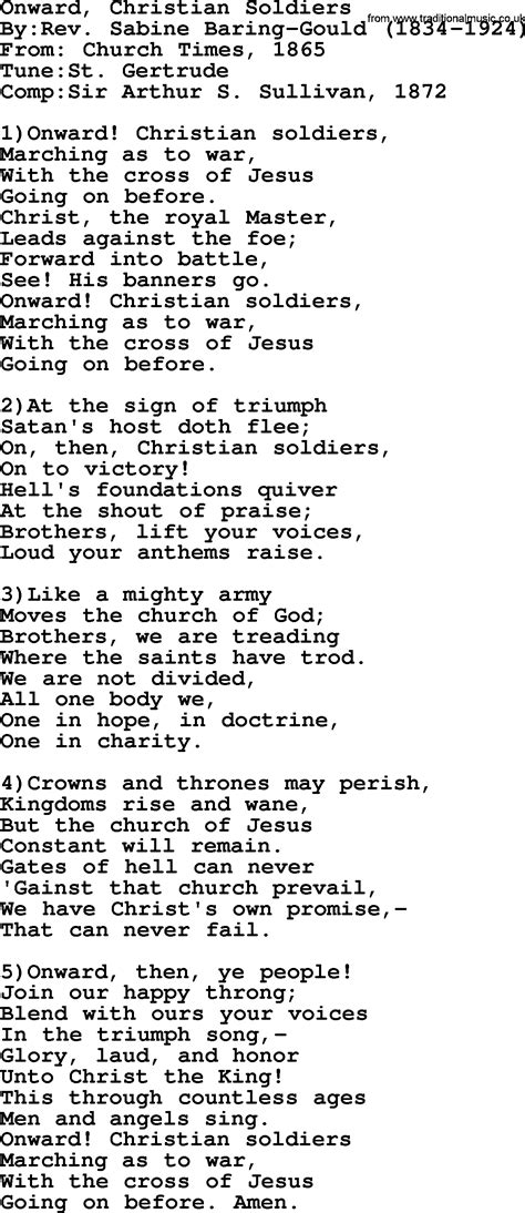 Methodist Hymn: Onward, Christian Soldiers - lyrics with PDF