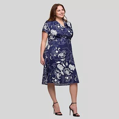 Plus Size 24Seven Comfort Apparel V-Neck Knee Length Short Sleeve Wrap ...