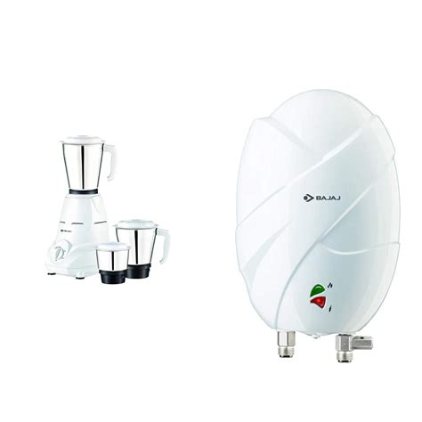Buy Bajaj Rex Mixer Grinder, 500W, 3 Jars (White) & Bajaj Flora Instant ...