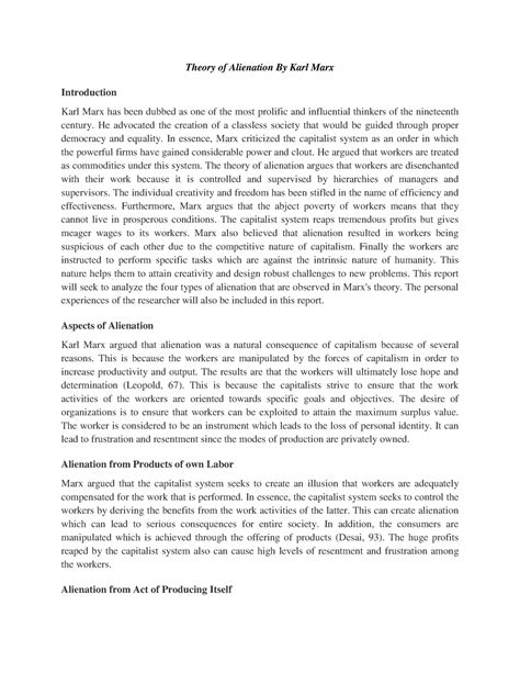 Theory of Alienation By Karl Marx - Theory of Alienation By Karl Marx ...