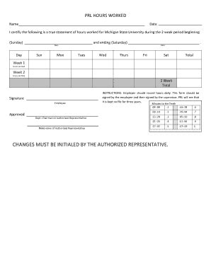 Fillable Online prl natsci msu PRL HOURS WORKED Fax Email Print - pdfFiller