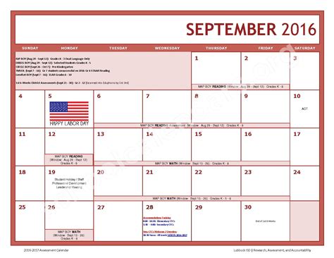 2016 - 2017 LISD Testing Calendar | Lubbock Independent School District ...