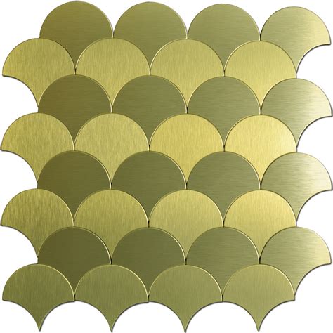 10 Sheets Fan-shaped Metal Mosaic Gold Peel N Stick Backsplashes Tiles