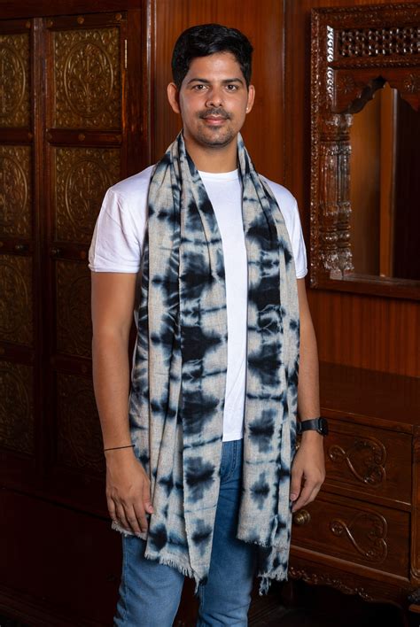 Tie and Dye Random Pattern Super Soft Woolen Muffler - Navy Blue ...