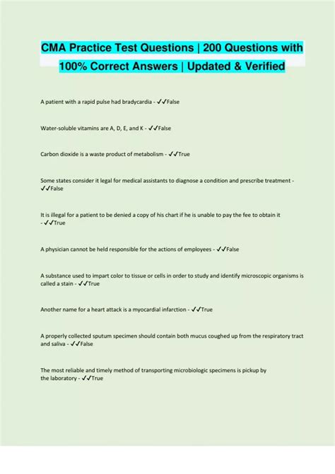 CMA Practice Test Questions | 200 Questions with 100% Correct Answers ...