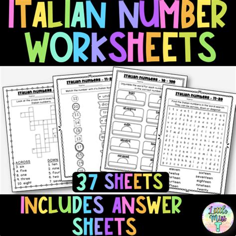 Image result for Italian Worksheets Numbers