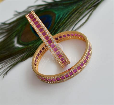 Gold tone cz ruby square stone bangles – dreamjwell