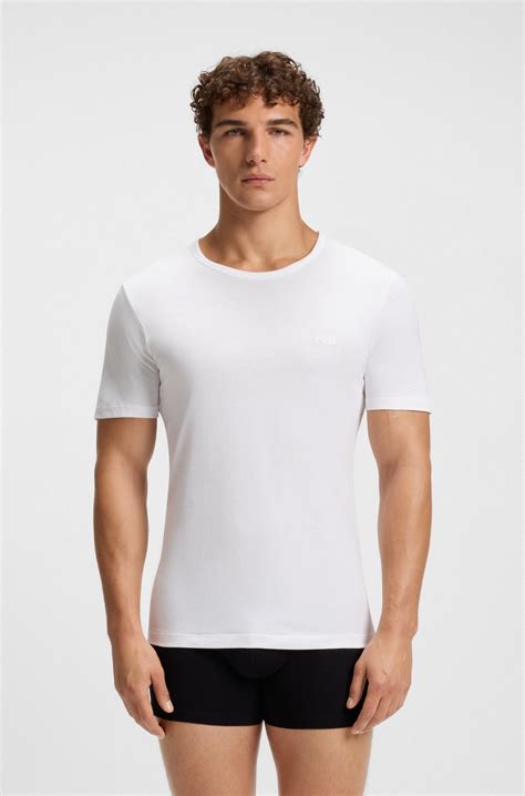 BOSS - Three-pack of underwear T-shirts with embroidered logos - Blue ...