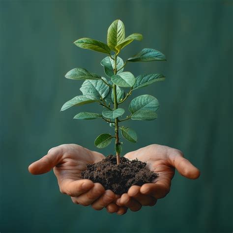 A hand holding a small plant that is holding in the palm of someone ...