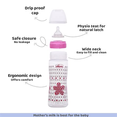 Chicco Well-Being Bottle 330ml Pink - Fast Flow for Growing Babies ...