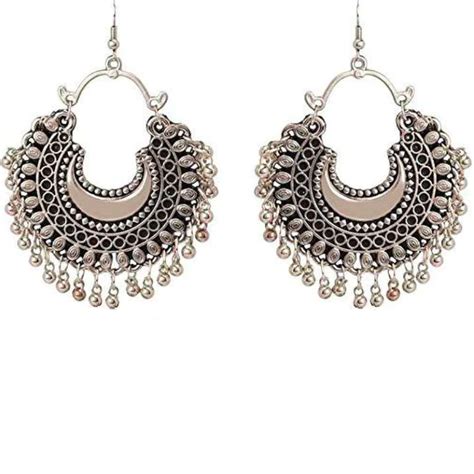 Oxidised Silver Hanging Jhumki Mang Tikka & Necklace