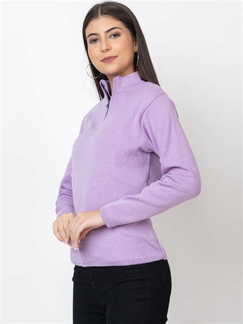 WOMEN HALF ZIPPER PLAIN SWEATER