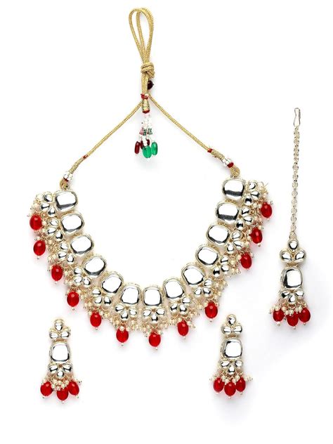 Buy Sukkhi Innovative Gold Plated Red White Kundan Studded Collar Bone ...