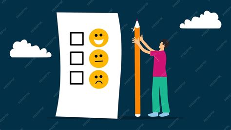 Man marking a customer satisfaction survey with emoticons ranging from ...