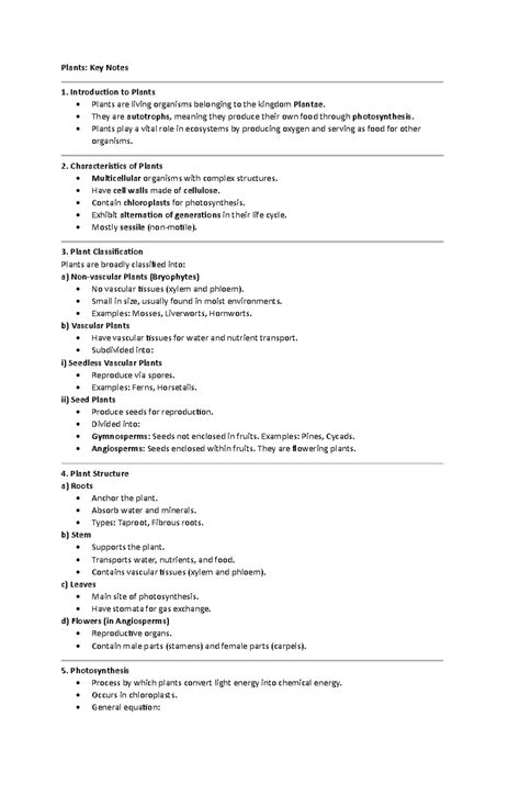 Plants: Key Notes on Introduction, Classification, and Structure - Studocu