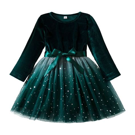 Gunia Girls Christmas Dress Children Long Sleeve Bowknot Star Prints Tulle Dresses Clothes ...