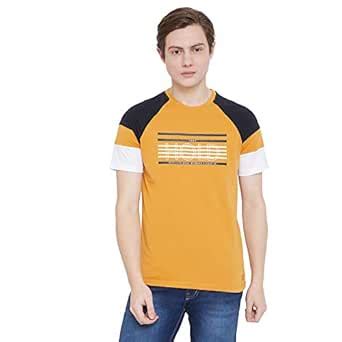 Buy Octave Men Colour Blocked Typographic Half Sleeve Round Neck Tshirt ...