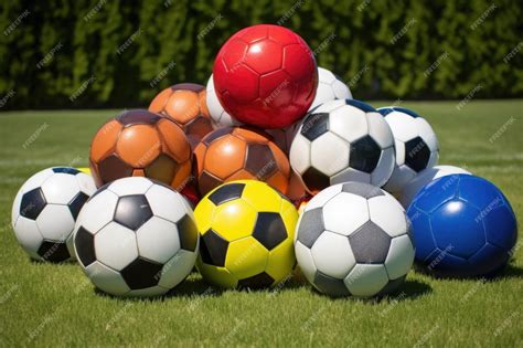 Premium Photo | Various sizes of soccer balls displayed together