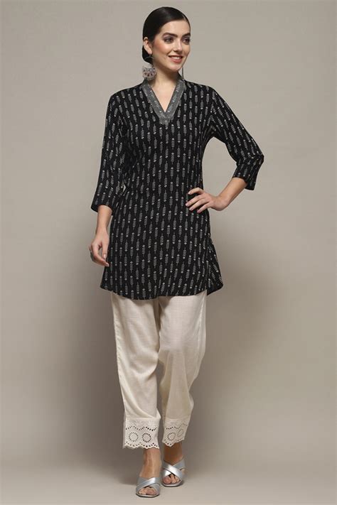 Buy Black Viscose Rayon Printed Short Kurta Online at Biba India