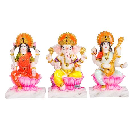 Buy Divine Gifts Ganesh Laxmi Saraswati Marble Statue Murti for Pooja ...
