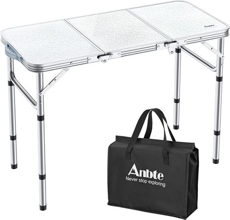 Anbte Folding Camping Table, 88 cm x 40 cm Aluminum Folding Table 3 ...