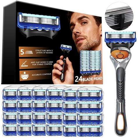 Men's Razor with 24 Replacement Blades, Stainless Blades, Sharp Shaving ...