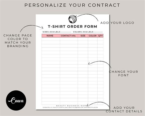 Editable Shirt Order Form Template, Printable Tshirt Order Forms ...