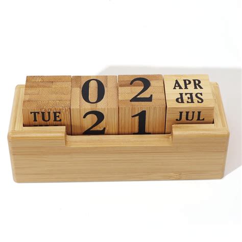 Realand Wooden Perpetual Block Calendar for Desk, Wood Desktop Month ...