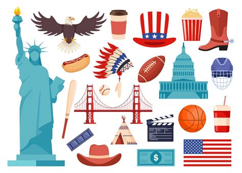 USA culture symbol set. Travel USA direction concept. American culture ...
