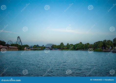 Panoramic View of Kraken ,Mako Roller Coasters and Seven Seas Lake at ...