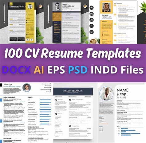 100 CV Resume Templates Download in Docx,psd Ai Eps Indd Files Mega CV ...