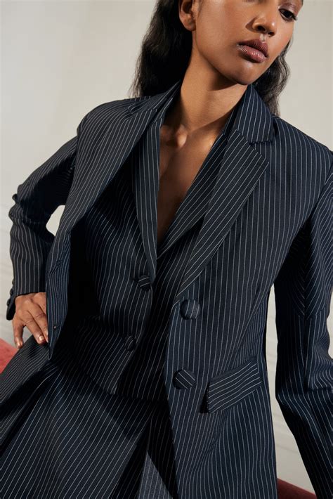Pinstripe Belted Tailored Blazer – Qua