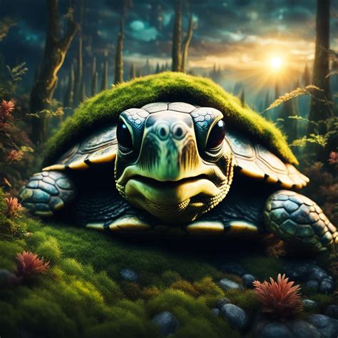 Very very old turtle with a moss coat on it - AI Generated Artwork - NightCafe Creator